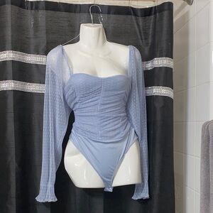 Blashe Light Blue Sheer Sleeve Bodysuit XL